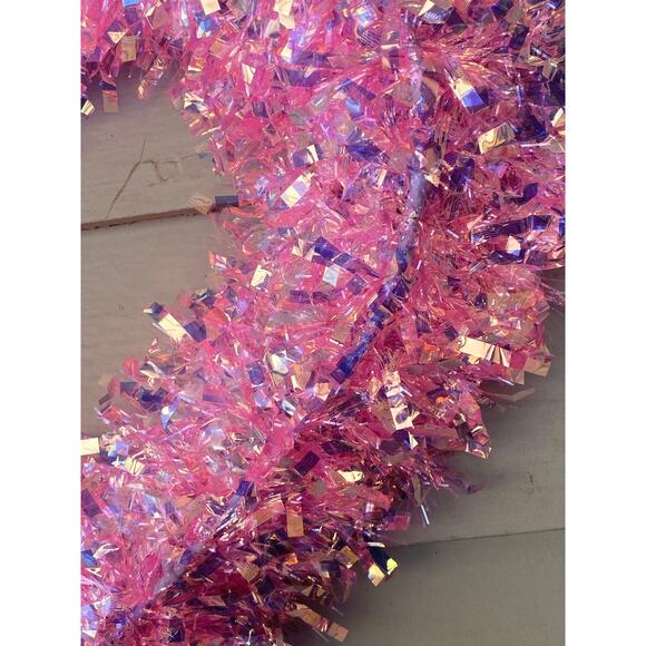 14” Iridescent Pink Tinsel Heart Valentines Day Wreath Sign Party Decor - Picture 2 of 5